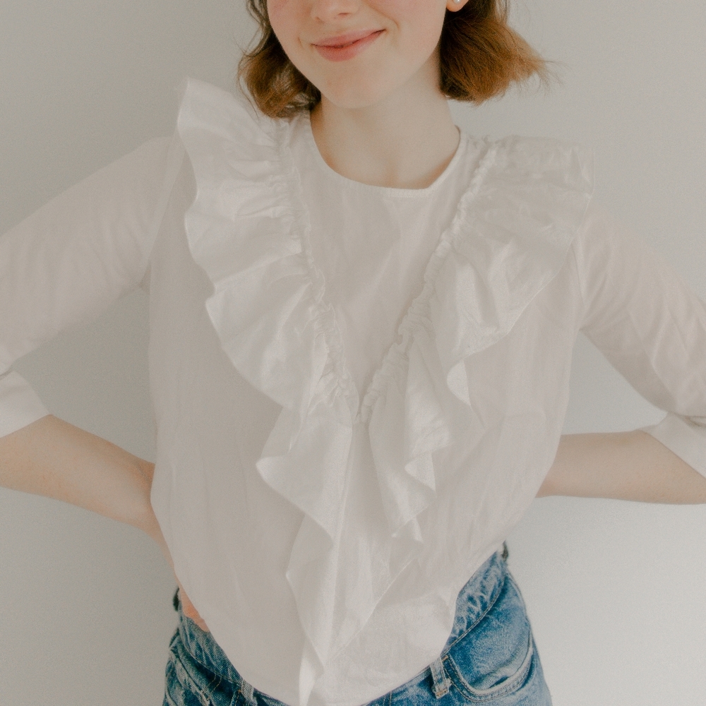 Anthropologie Guest Editor White Ruffle Shirt
